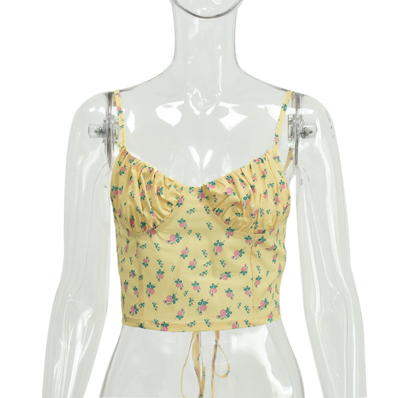 Sleeveless Floral Adjustable Camisole Super Crop Slim Top