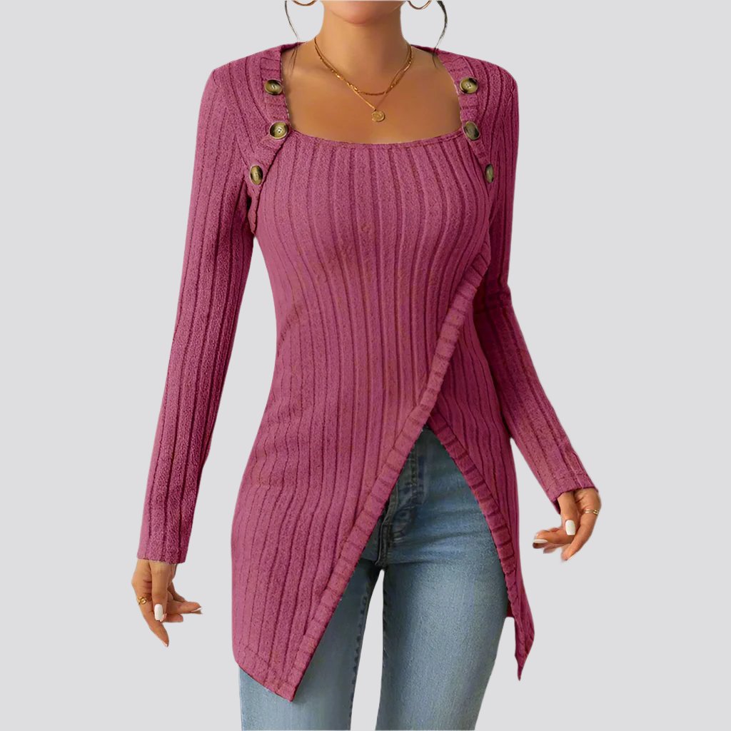 Woman Square-neck Off-shoulder Slit Sweater