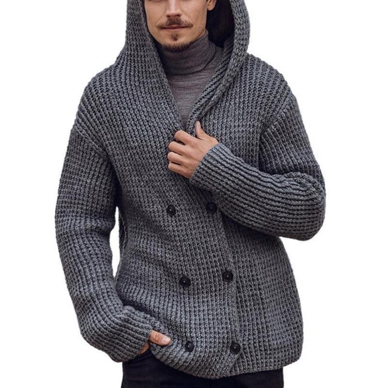 Solid Color Long Sleeve Knitted Coat Men