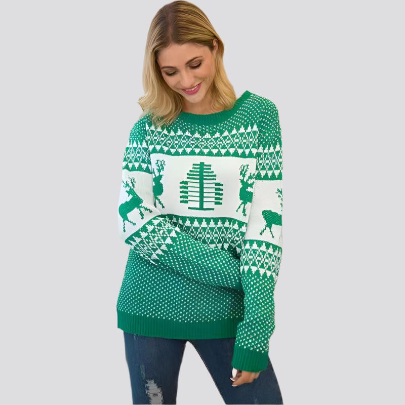 Christmas Sweater Cute Elk Geometric Print Knitted Sweater Woemen Winter Tops Clothes