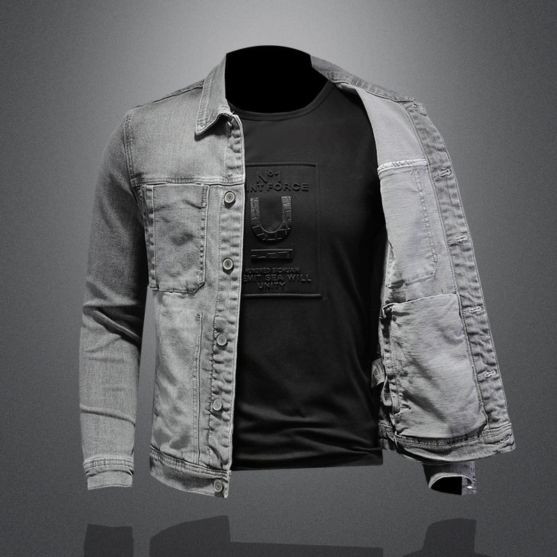 Personalized Smoke Gray High Elastic Denim Jacket For Men