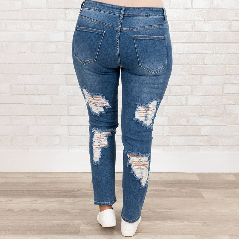 Women's Summer Plus Size Worn Fashion Jeans Women