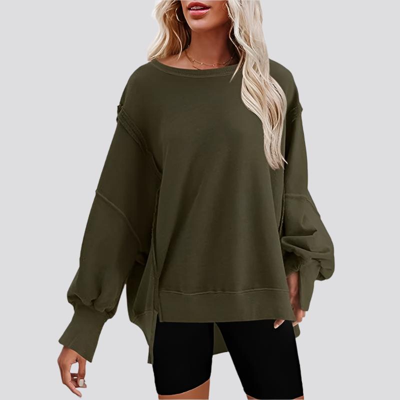 Pullover Sweatshirt Loose Round Neck Side Slit Long Sleeve Sports Sweatshirt For Women Tops