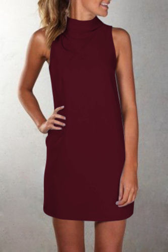 Casual high neck sleeveless dress solid color dress