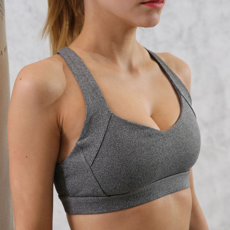 New sports lingerie, women's mesh stitching, shockproof running, gathering back Yoga body-building bra.