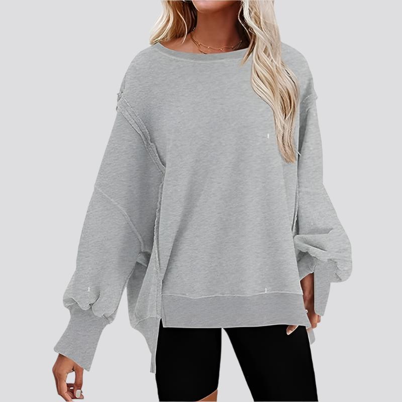 Pullover Sweatshirt Loose Round Neck Side Slit Long Sleeve Sports Sweatshirt For Women Tops