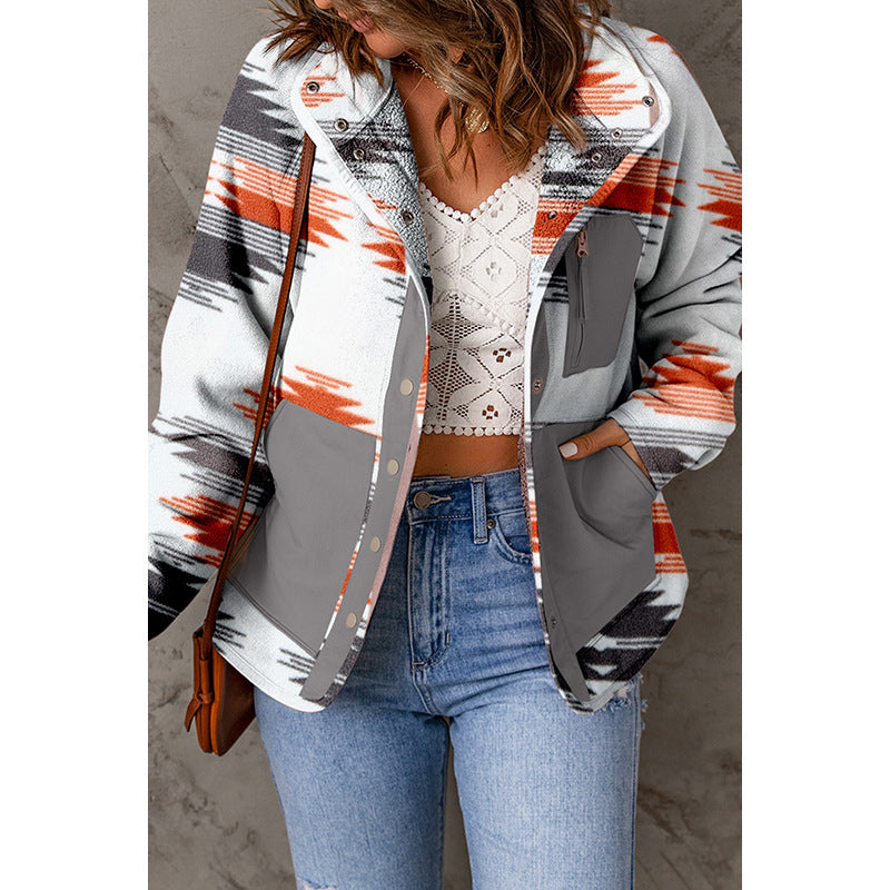 European And American Leisure Loose Geometric Print Jacket For Women