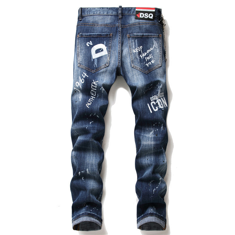 men jeans famous D2 Men slim jeans pants mens denim trousers zipper blue hole Pencil Pants