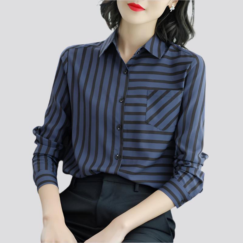 New Striped Chiffon Shirts Ladies Shirts Professional Wear Western Style