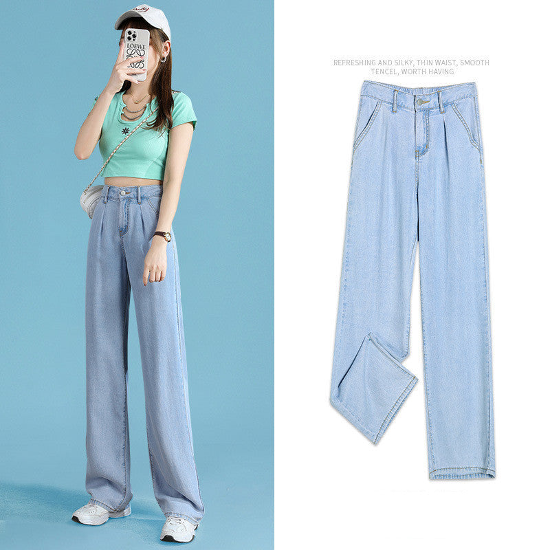 Straight Fit High Waist Tencel Wide Leg Jeans