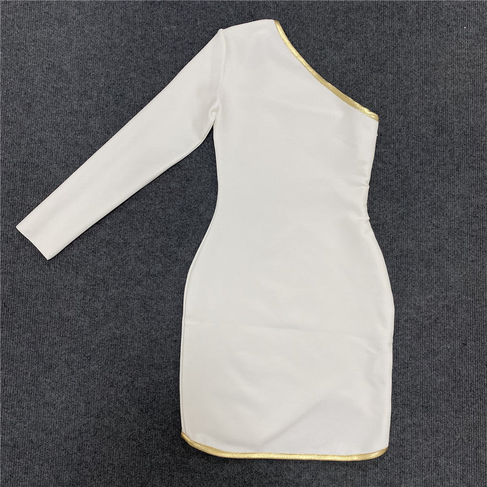 Mini Dress With Oblique Shoulder And One Sleeve