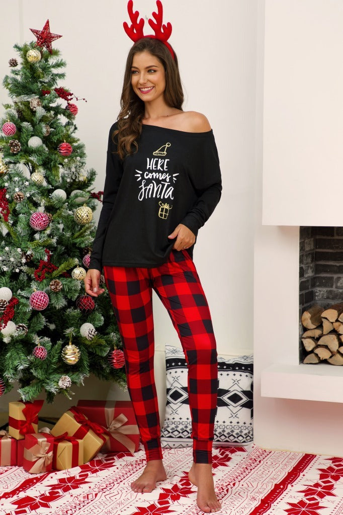 Hot Sale Christmas Plaid Printed Pajamas And Home Service Suits