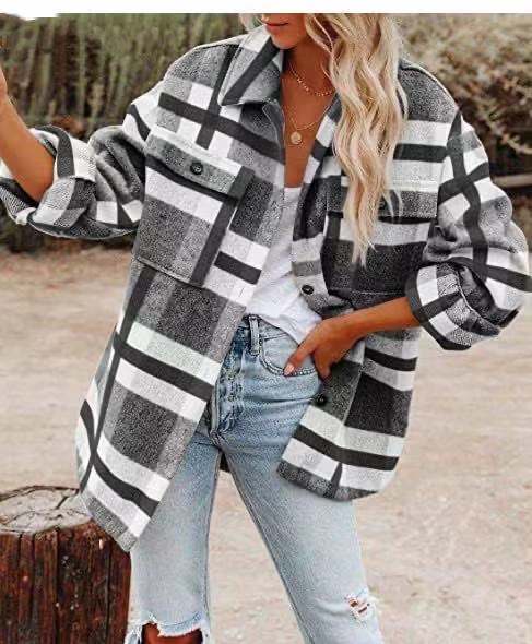 Women's Long-sleeved Loose Plaid Shirt Woolen Jacket