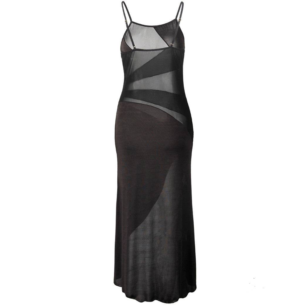 Mesh See-through Slit Suspender Maxi Dress