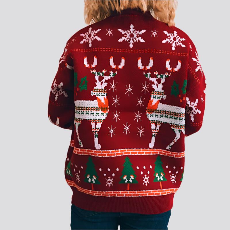 Women's Fashion Christmas Theme Elk Snowflake Christmas Tree Knitted Sweater