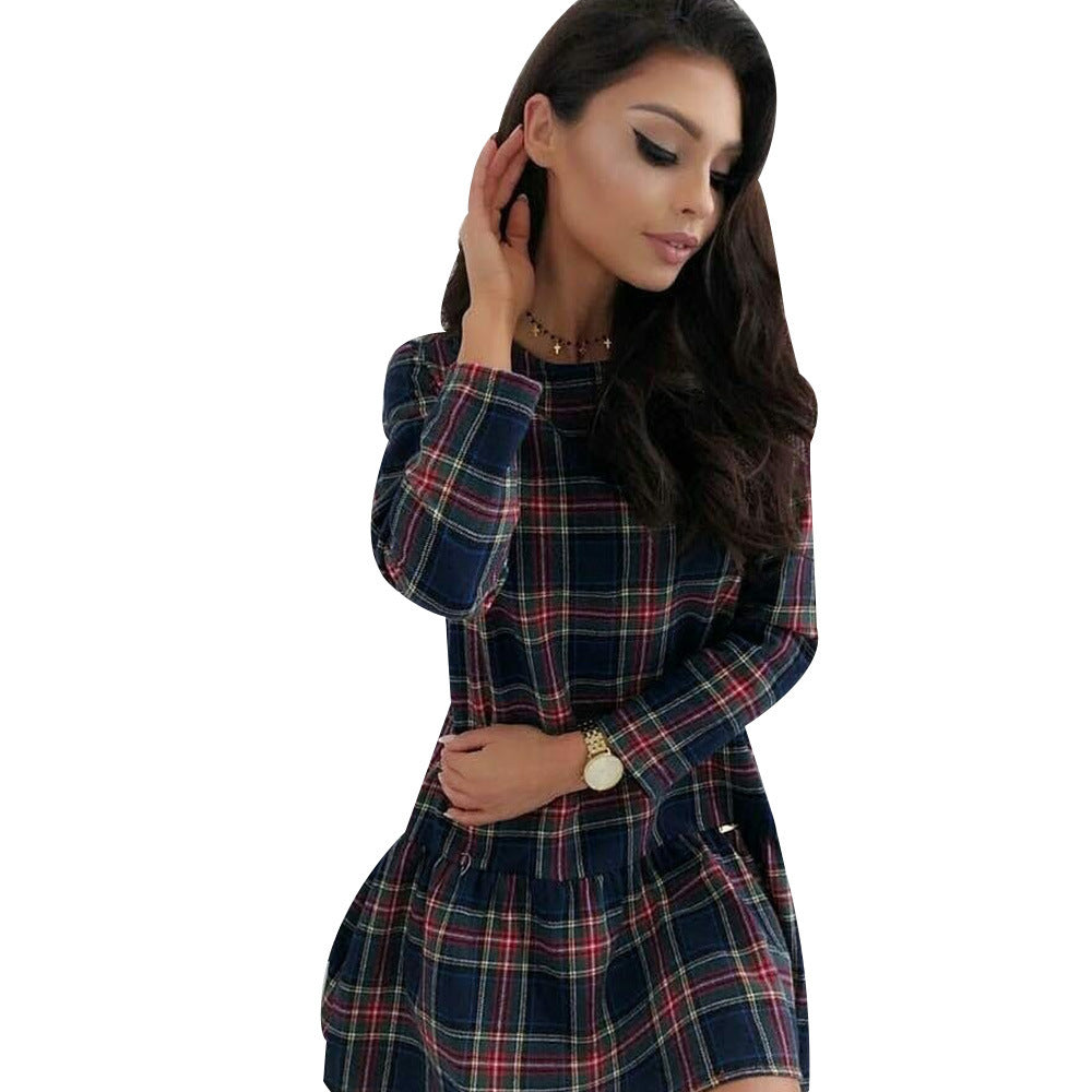 Long Sleeve Plaid Midi Casual Plaid Knee Length Dress