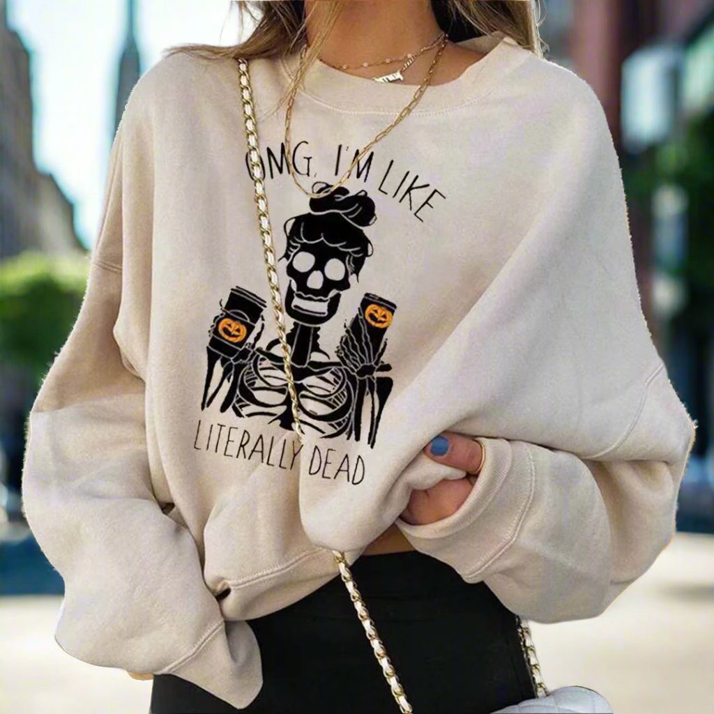 Fashionable Christmas Pumpkin Print Round Neck Long Sleeve