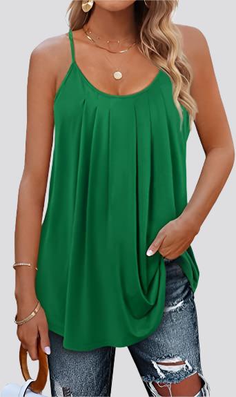 Women's Summer Vest Pleated Spaghetti Strap Tank Top