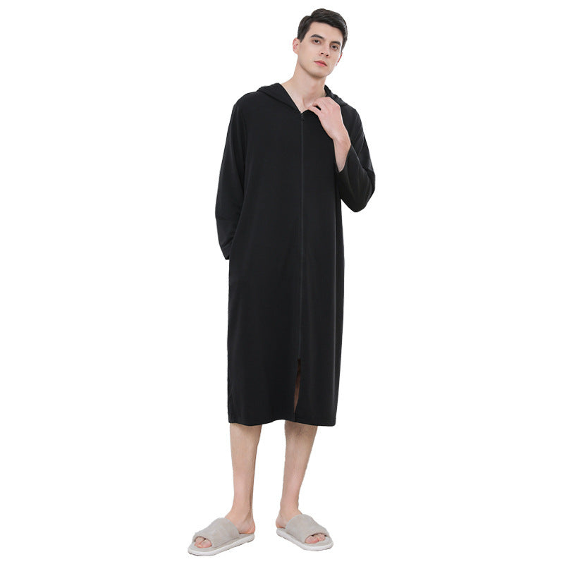 Zipper Bathrobe Couple Hooded Nightgown Thin Pajamas