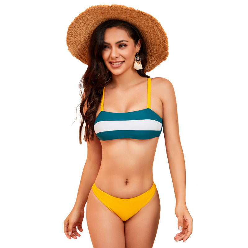 Women's Striped Suspender Triangle Bikini Swimsuit