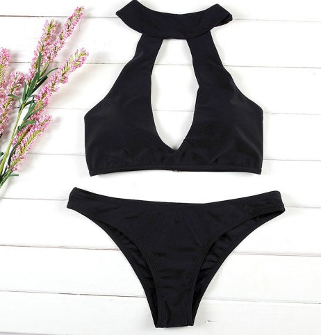 Halter ring buckle sexy hollow split swimsuit set