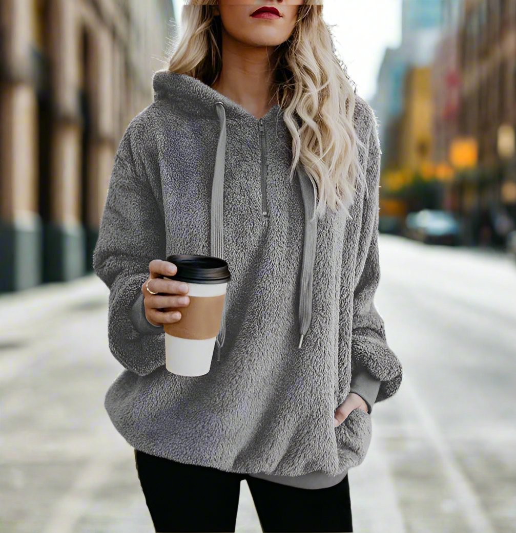 European and American long-sleeved hooded solid color sweater