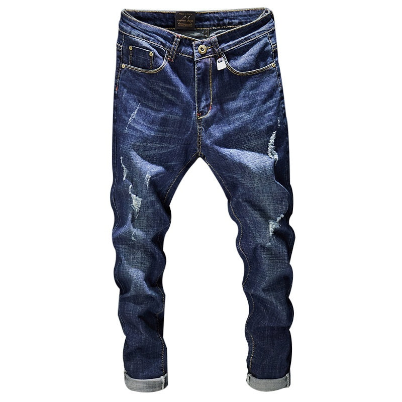 Cross-border Stretch Jeans Men's Ripped Casual Slim Fit Skinny Denim Pants