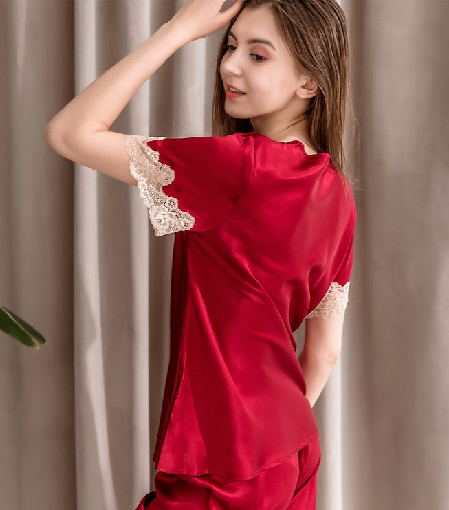 Two-piece female summer silk pajamas