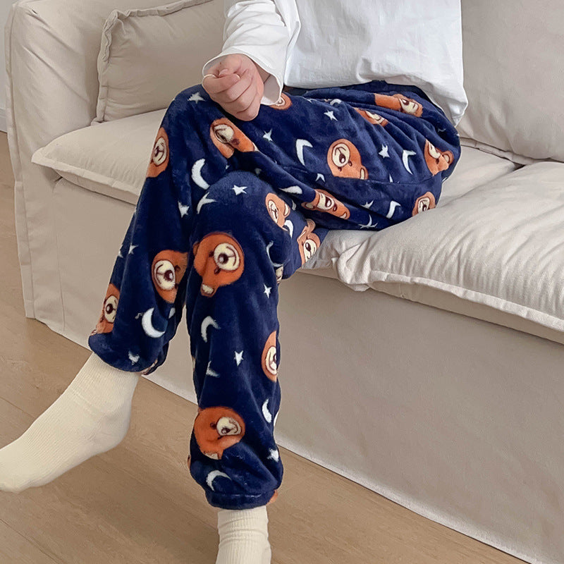 Autumn And Winter Pajama Fairy Warm Flannel Trousers Coral Fleece Homewear Pants