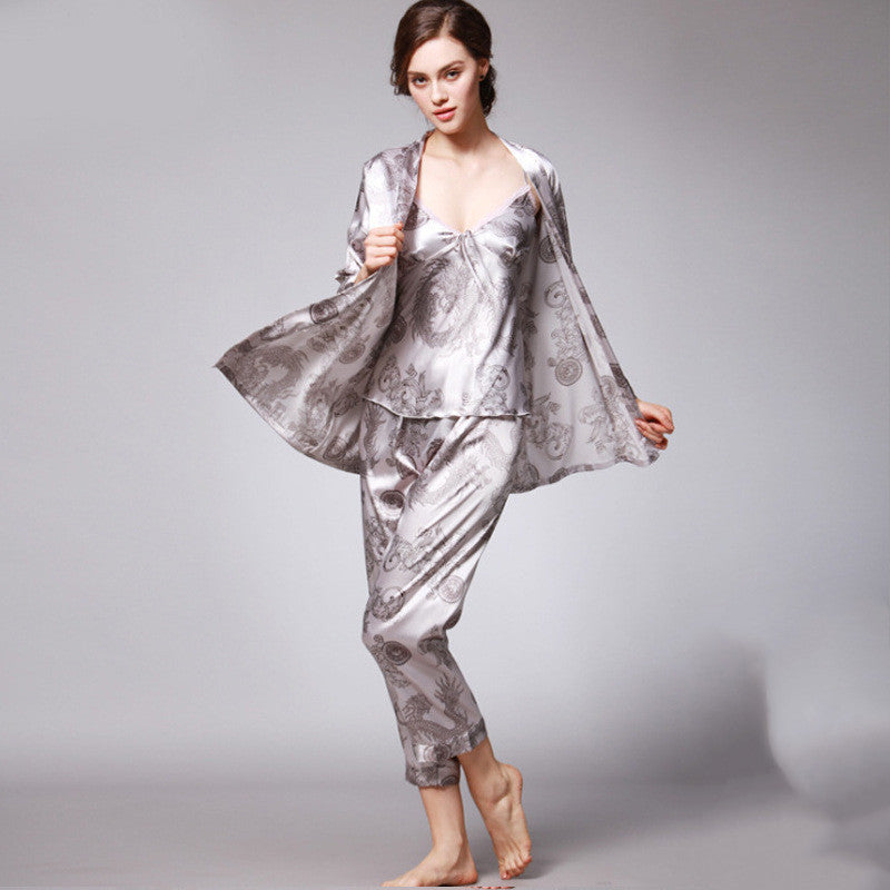 Three-piece silk pajamas for women