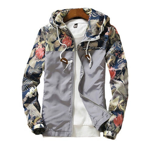 Spring Summer New Men Light Floral Print Hooded Jacket Fashion Trend Flower Coat Hoodies