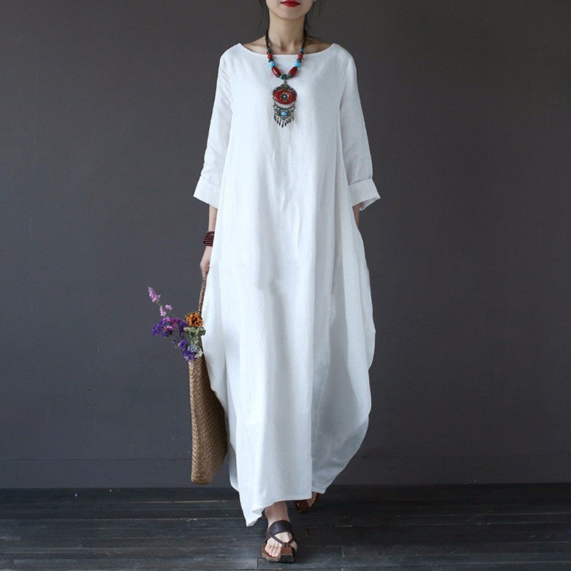 Oversized cotton and linen maxi dress