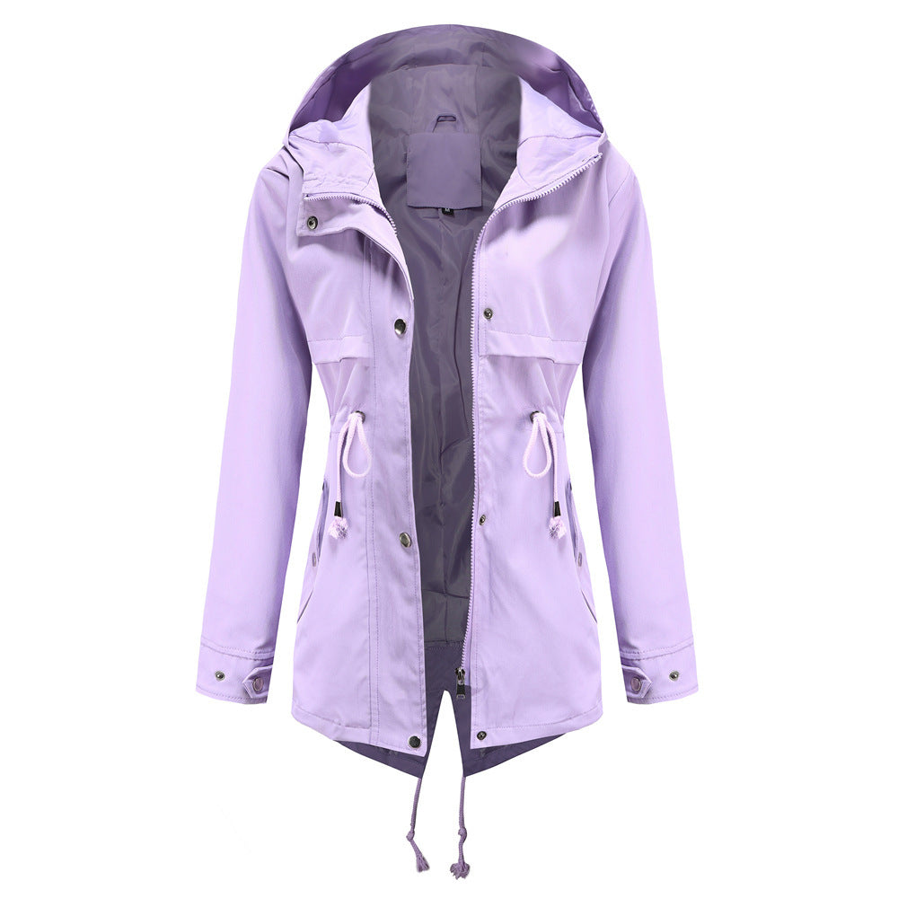 Windbreaker Mid-length Hooded Jacket With Waist Waist Outdoor Raincoat