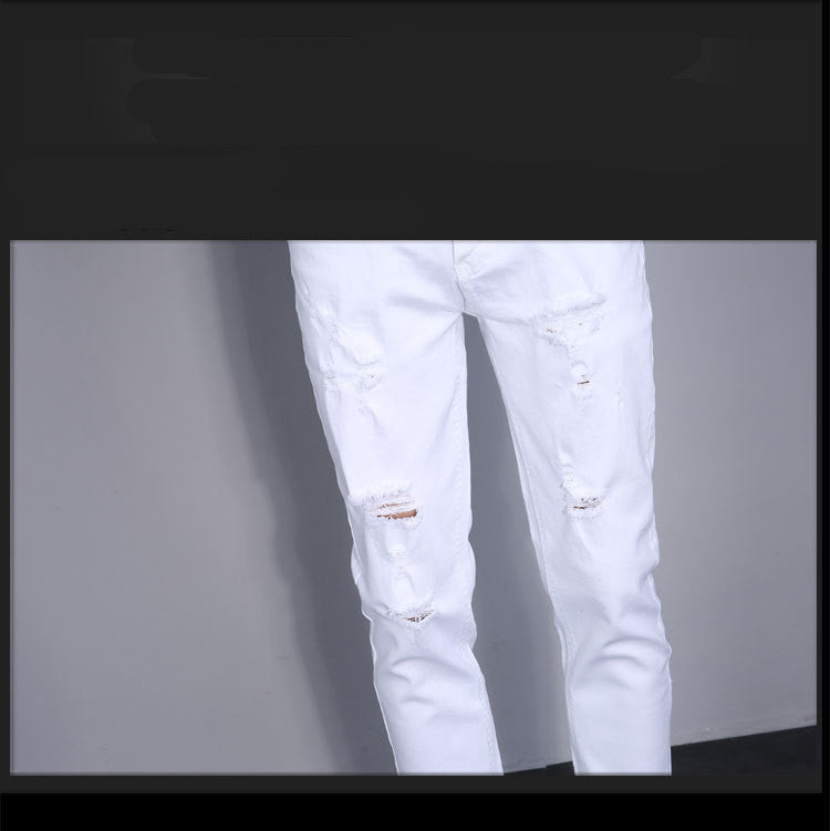 Slim Fit Stretchy Feet White Casual Youth Jeans