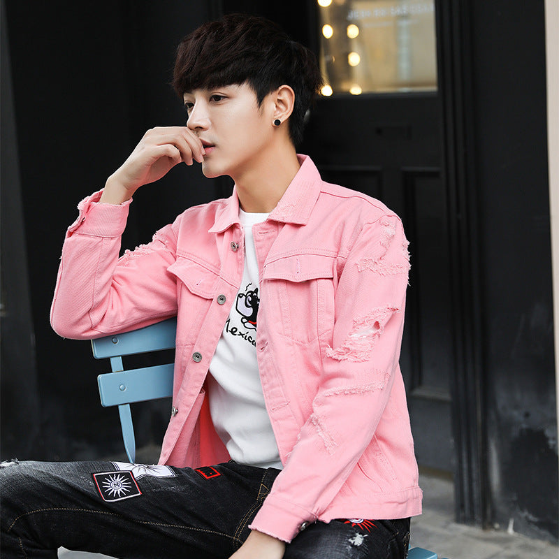 Men's hole jacket loose denim cotton jacket