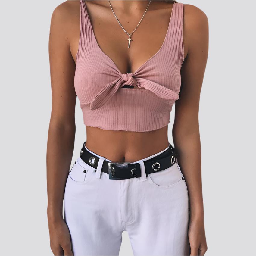 COOL RIBBED BOW CROP TOP