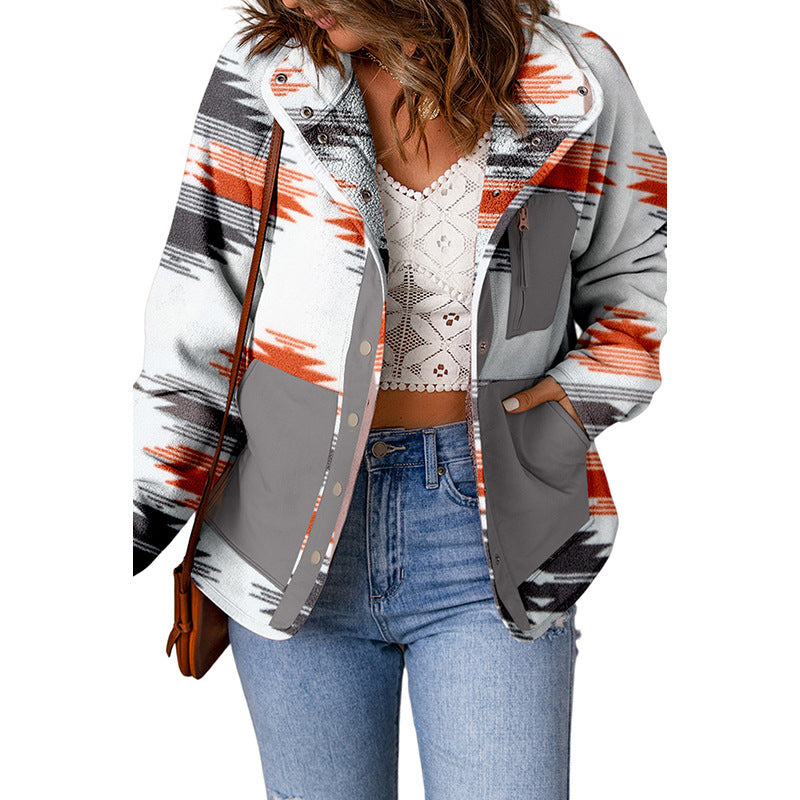 European And American Leisure Loose Geometric Print Jacket For Women