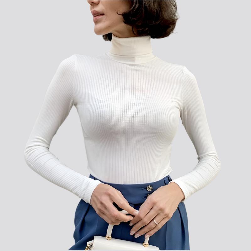 Solid Color Pit Strip Knit Pullover Turtleneck Sweater