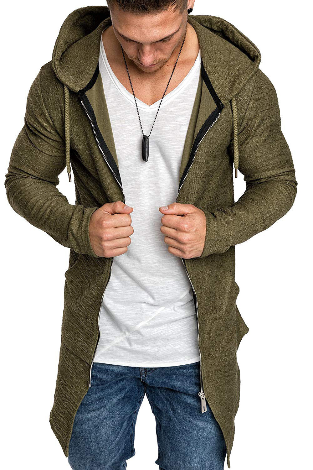 Lapel Belt Sweatshirt Cardigan Zip Trench Coat