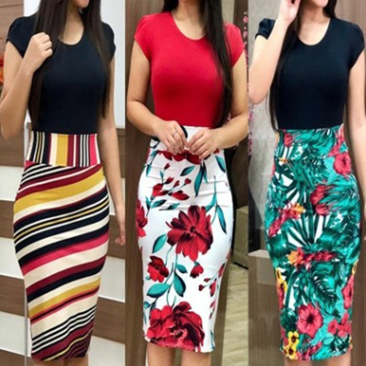 Printed Office Midi Pencil Dress Large Women Dress