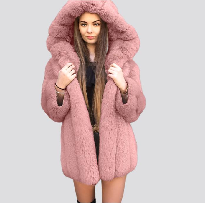 Faux fur hooded coat for women