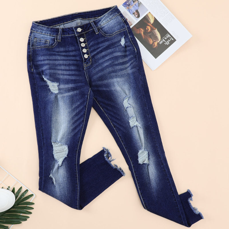 Women Hand Worn High Rise Cropped Jeans