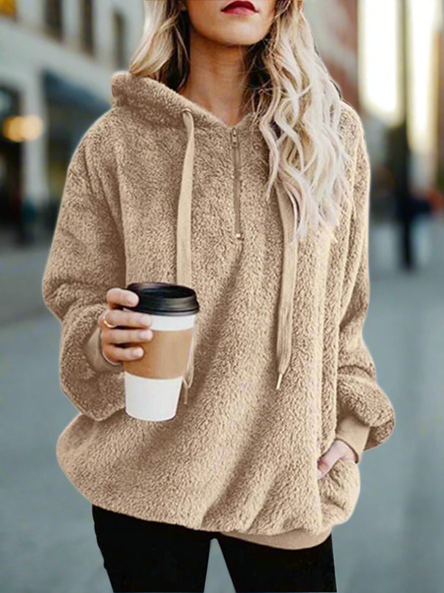 European and American long-sleeved hooded solid color sweater