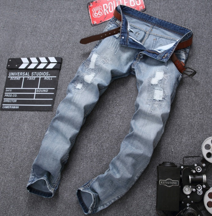 MCCKLE Fashion Brand Designer Mens Ripped Jeans Pants Light Blue Slim Fit Distressed Denim Joggers Male Plus Size Jean Trousers