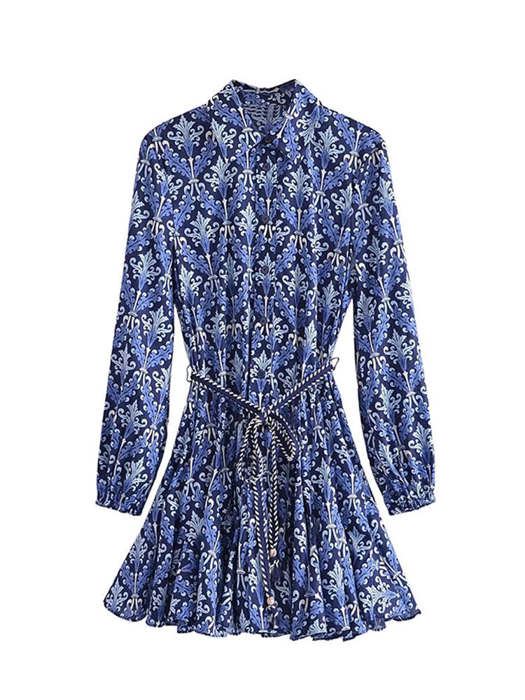 Women's Resort Blue Floral Mini Dress