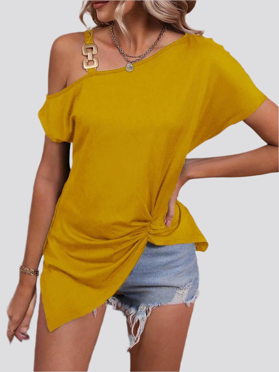 Women Clothes Off Shoulder Blouse Summer Irregular Design Tops Shirt