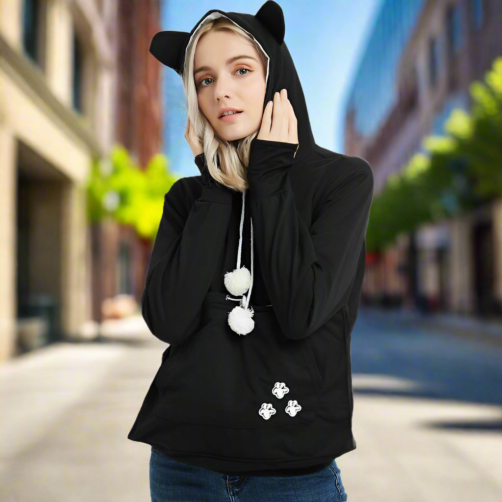 Cute Hoodies Pullover Sweatshirts With Pet Pocket For Cat Clothes Winter Women