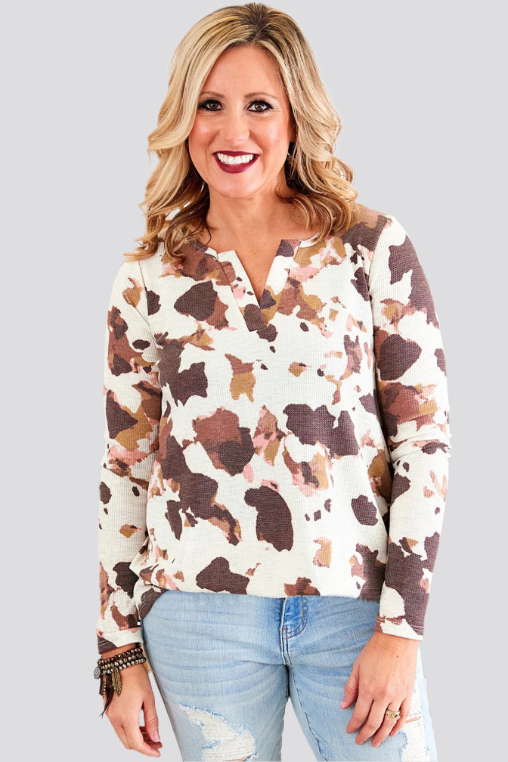 Cow Pattern Half Cardigan Long Sleeved Casual Loose Padded Blouse Women