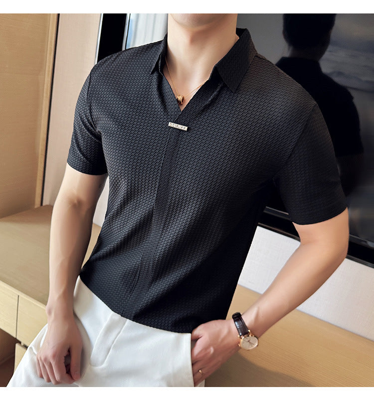 Men's Thin Waffle Short-sleeved Polo Shirt