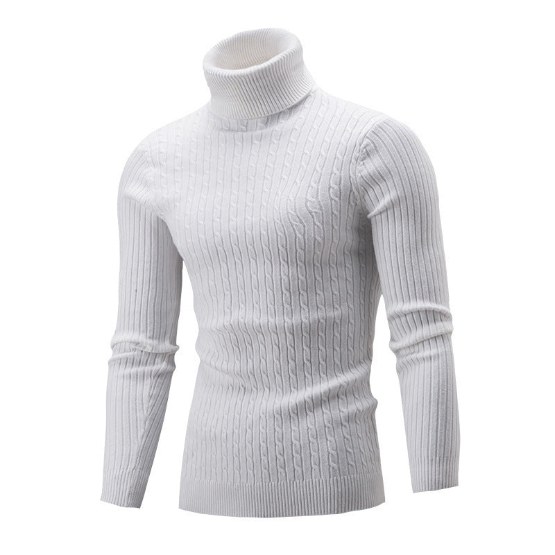 High Collar Twist Long Sleeve Men Casual Turtleneck